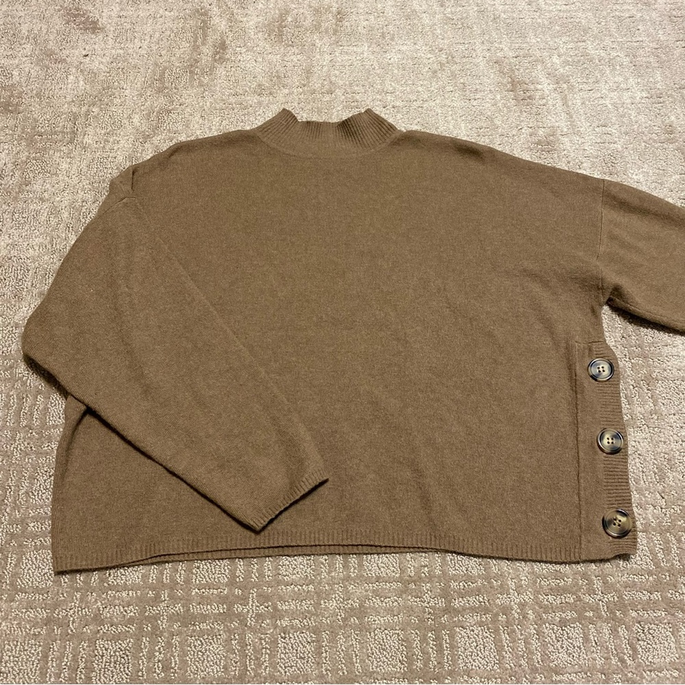 {Just Madison} Mock Neck Tan Sweater with Button Detailing ~ Size Small
